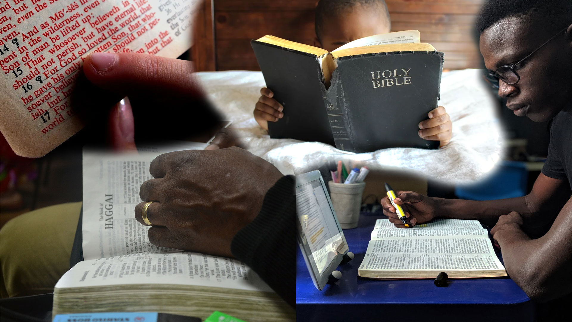 collage of reading Bible