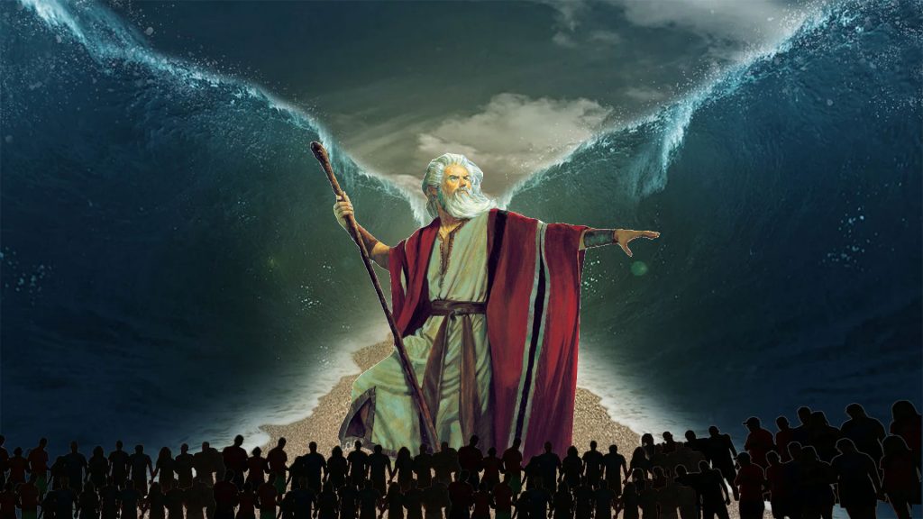 Moses in front of Red Sea opening