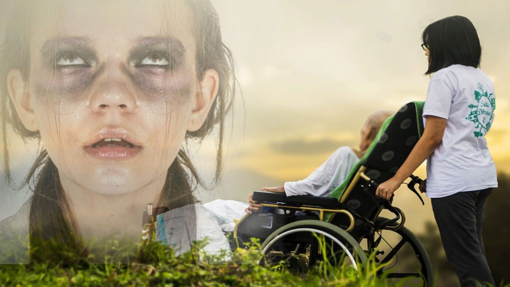 sick girl young and in whieel chair older