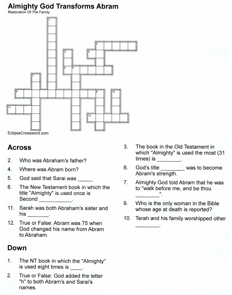 Crossword puzzle based on study questions
