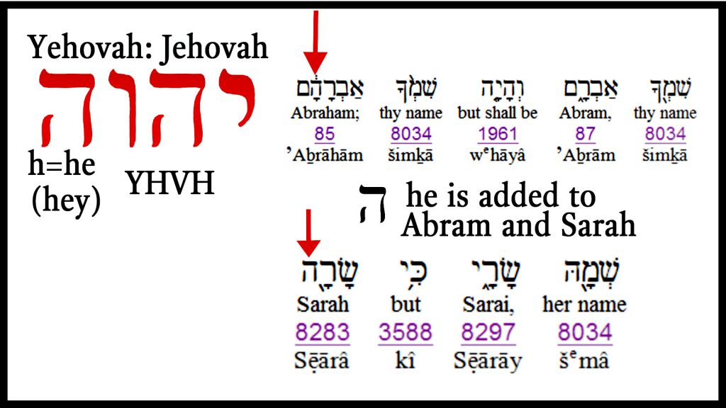 image of Hebrew text for Jehovah, Sarah, and Abraham