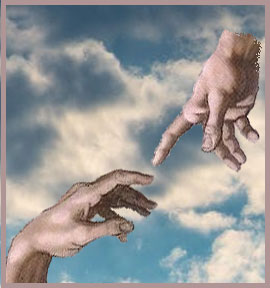 hand reaching down from Heaven to meet man's hand from earth