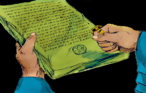 Man writing on scroll