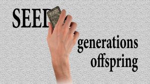 white board on which is written seed with hand erasing it and below that the words "generations" and "offspring"