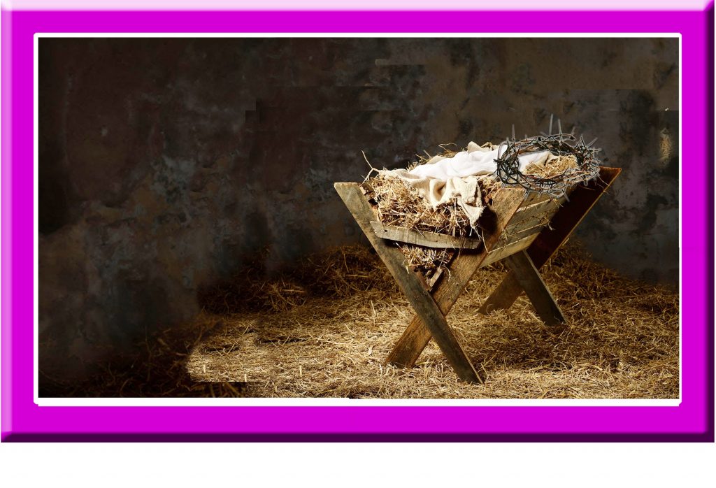 framed manger and crown of thorns