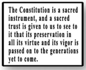 Picture of writing on McKinley Statue about need to preserve the Consitution, a sacred instrument and pass onto generations to come.