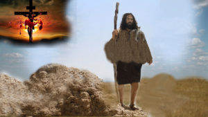 John the Baptist with crucifixion in upper corner