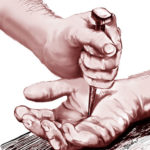 Hand nailed to cross in palm of hand