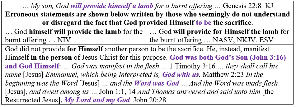 table showing how new versions change Genesis 22:8