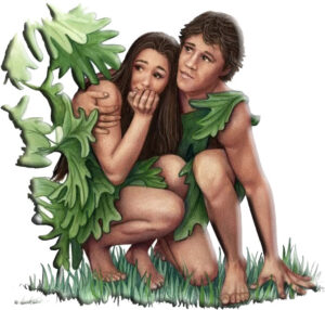 Adam and Eve with fig leaves