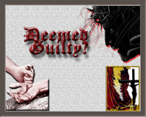 Collage: nail in palm; Jesus with crown of thorns; Jesus on cross with torn veil